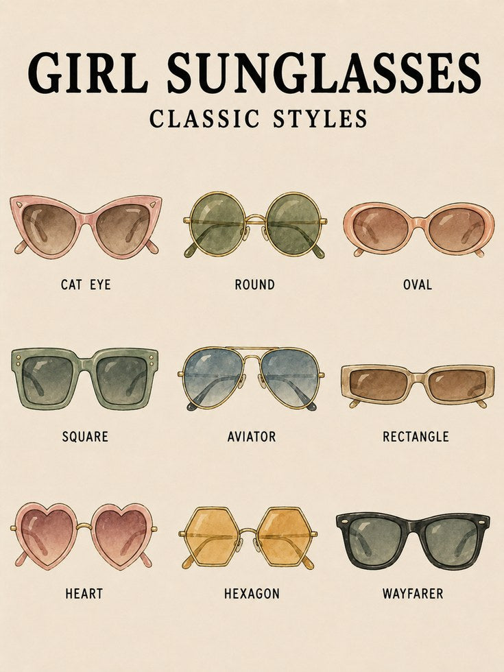 Sunglasses Styles Chart Print — Girls Classic Fashion Guide - artwork on paper