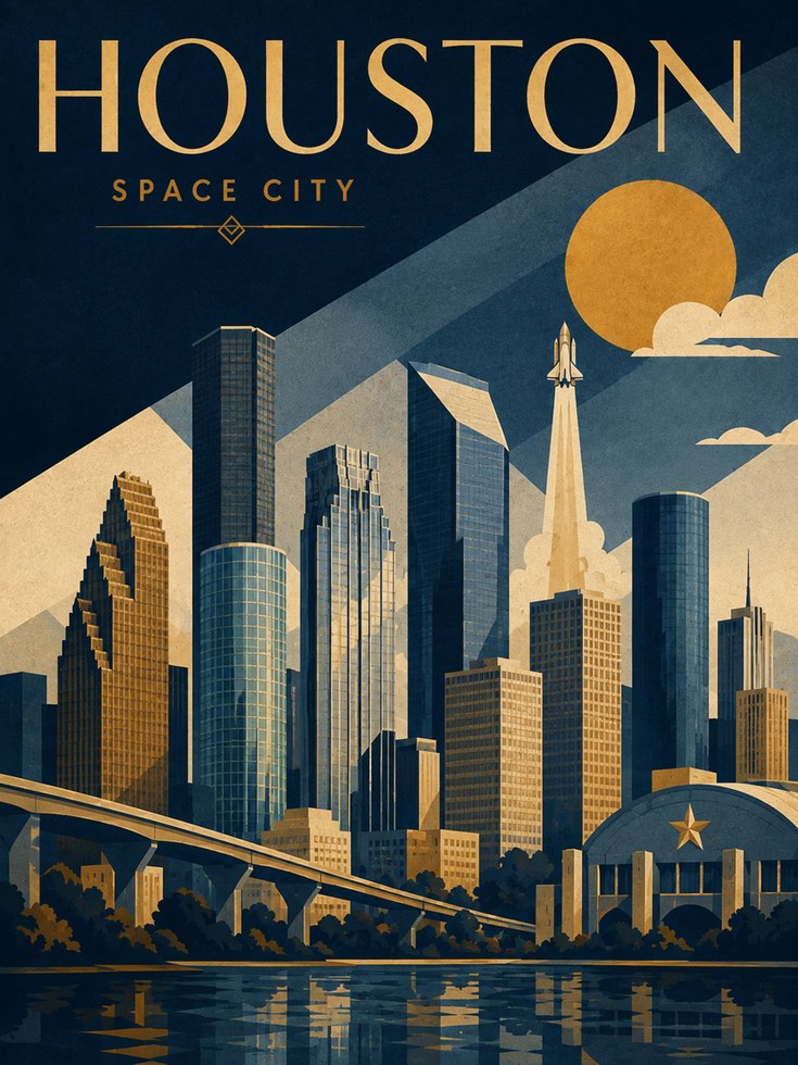 Houston Travel Poster – Space City Print - artwork on paper