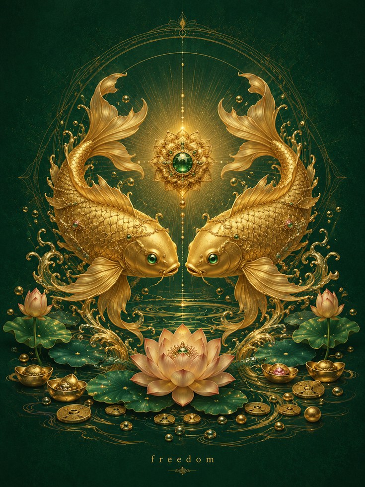 Koi Fish Wall Art – Lotus Flower Print - artwork on paper