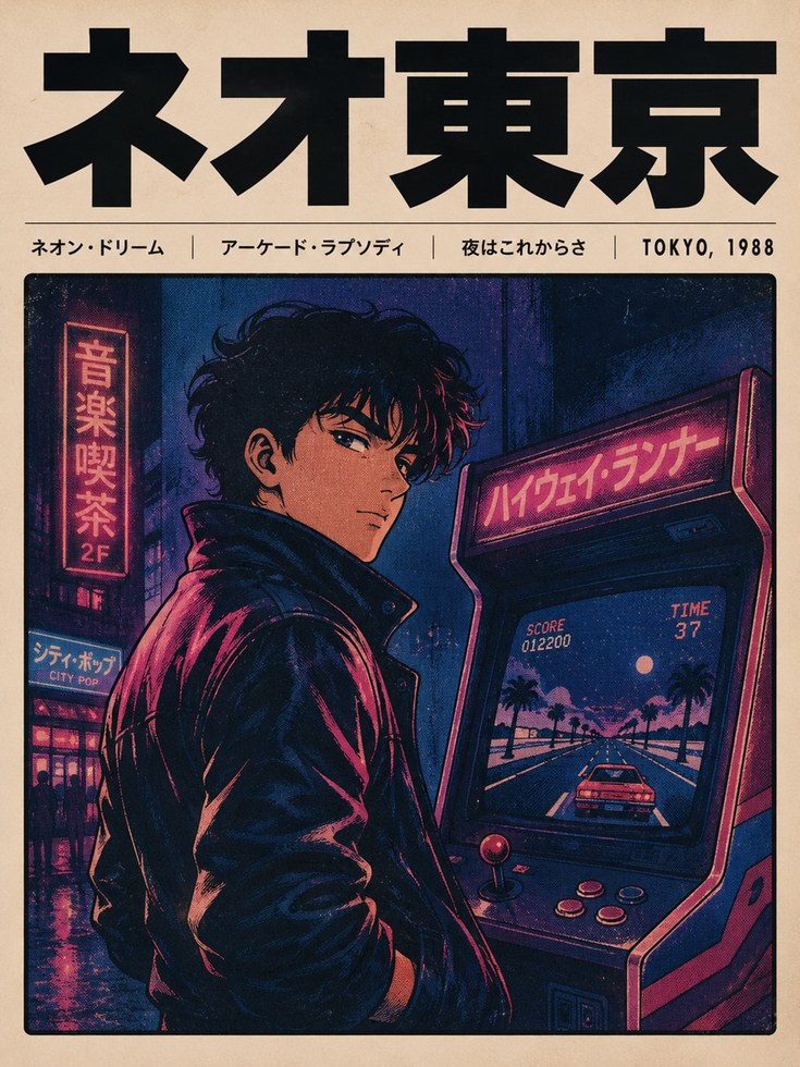 Neo Tokyo Cyberpunk Poster — Retro Anime Arcade Game - artwork on paper