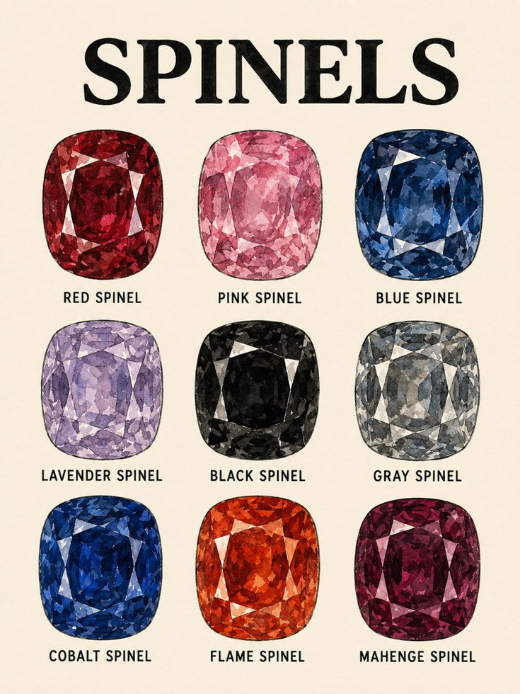 Spinel Gemstone Chart Art Print: Vintage Mineralogy Poster - artwork on paper