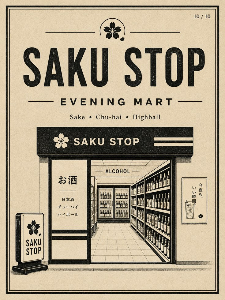 Japanese Sake Shop Poster: Retro Storefront Illustration Art - artwork on paper