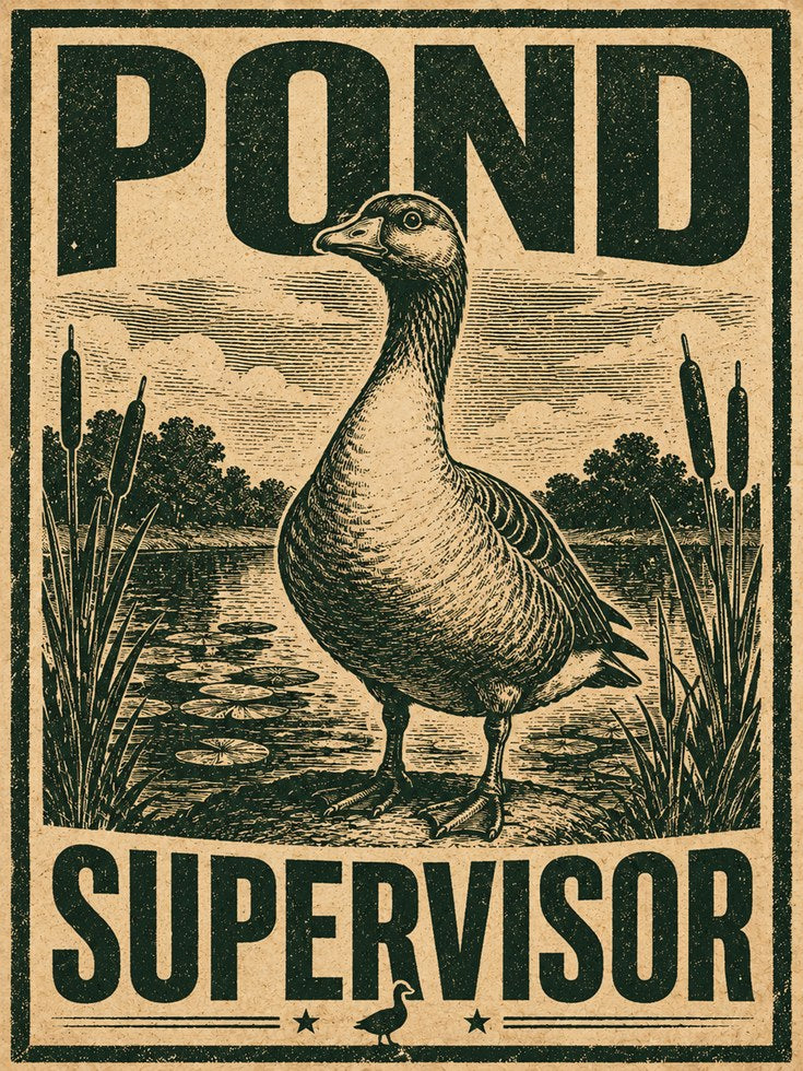Pond Supervisor Goose Print: Vintage Woodcut Style Poster - artwork on paper
