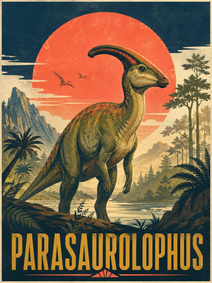 Parasaurolophus Dinosaur Print - artwork on paper