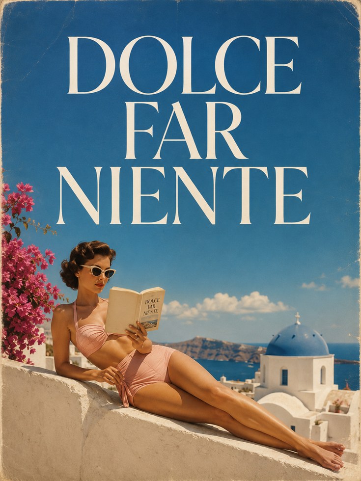 Dolce Far Niente Vintage Poster: Italian Riviera Travel Art Print - artwork on paper