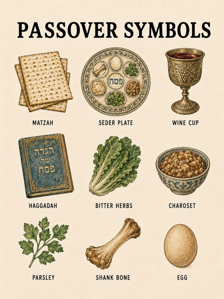 Jewish Passover Art Print – Seder Symbols - artwork on paper