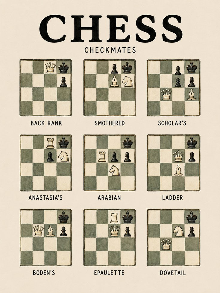 Chess Checkmate Poster — Educational Strategy Guide - artwork on paper