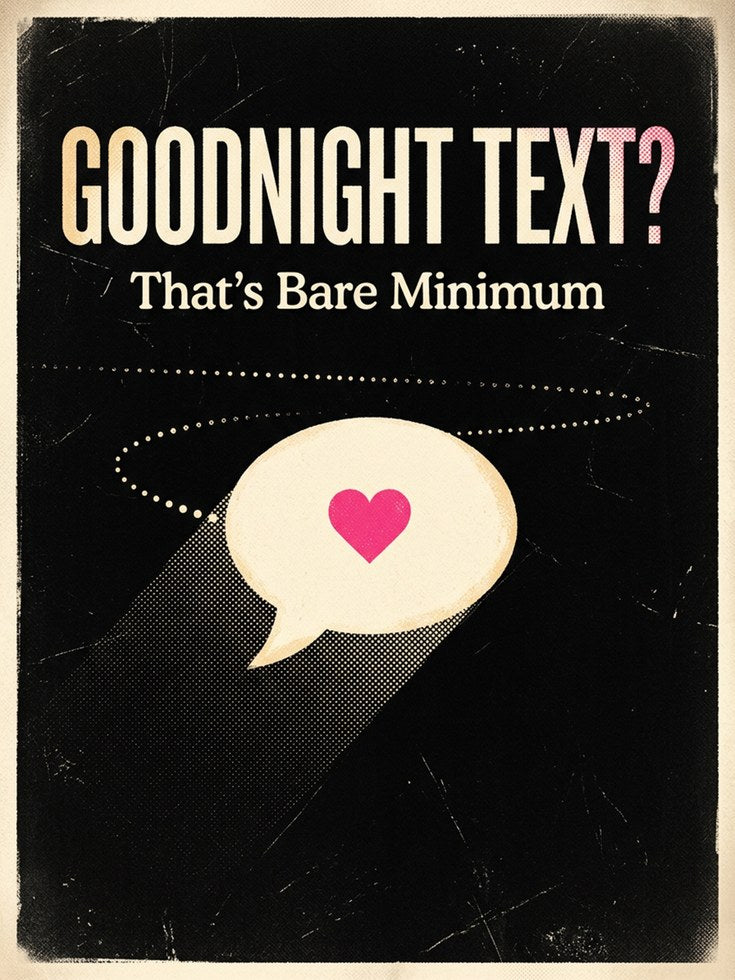 Goodnight Text Poster: Retro Typography Art with Heart Speech Bubble - artwork on paper