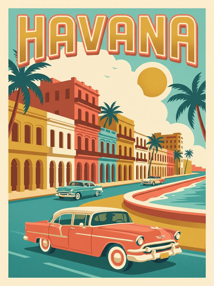 Retro Havana Wall Art - artwork on paper