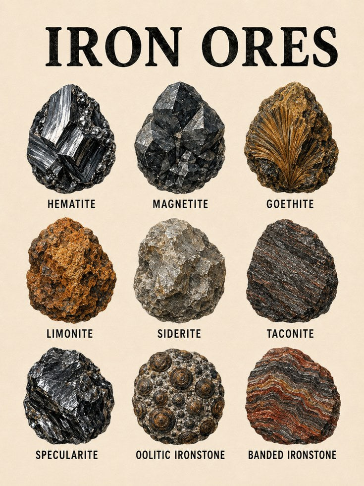 Iron Ores Chart Print: Vintage Mineralogy Science Poster - artwork on paper