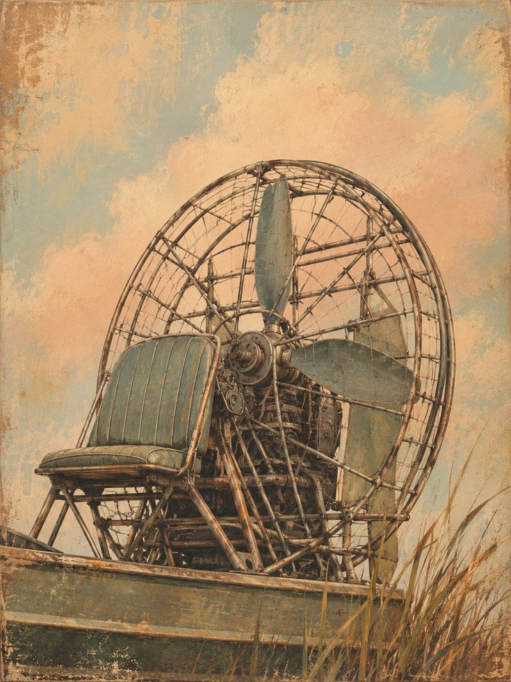 Vintage Airboat Poster – Retro Swamp Boat Print - artwork on paper