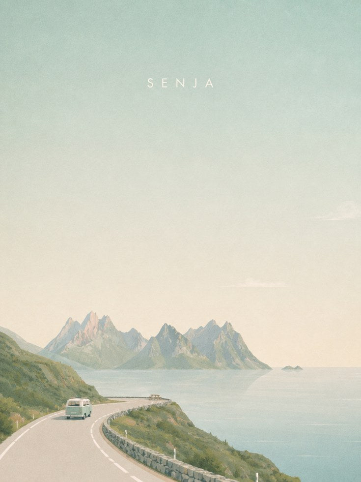 Senja Coastal Road Print: Minimalist Norwegian Landscape Art - artwork on paper