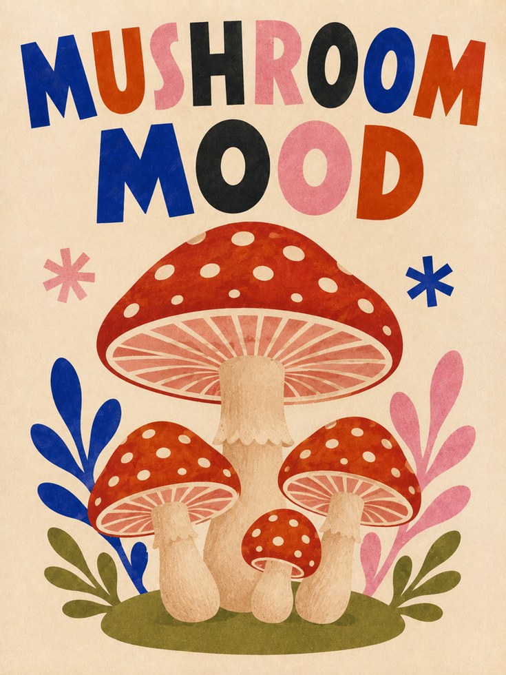 Mushroom Wall Art – Retro Kitchen Print - artwork on paper