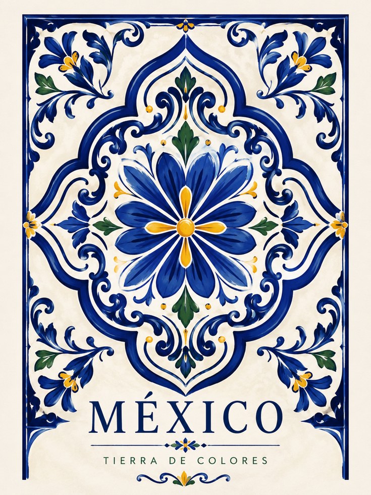 Mexican Tile Wall Art – Talavera Print - artwork on paper