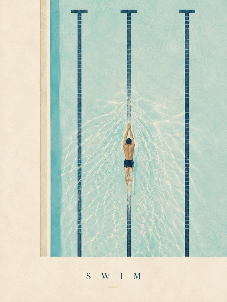 Swimming Pool Wall Art – Aerial Swimmer Print - artwork on paper