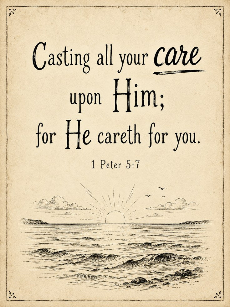 Bible Verse Ocean Sunrise Print: Vintage Inspirational Wall Art - artwork on paper