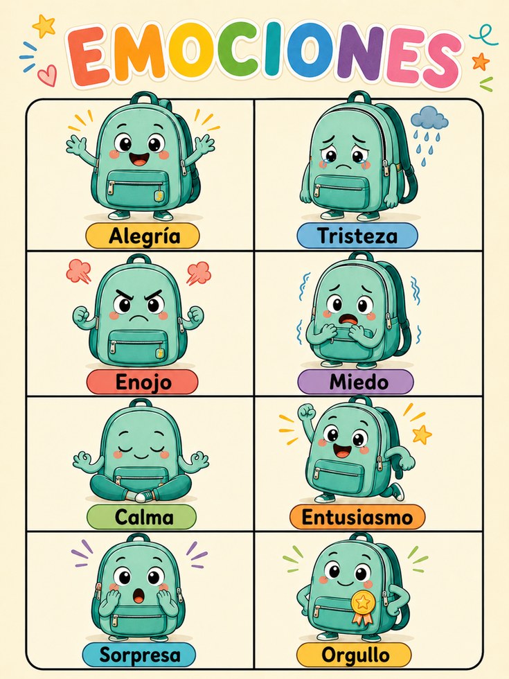 Spanish Emotions Chart Print: Colorful Kids Poster for Learning - artwork on paper