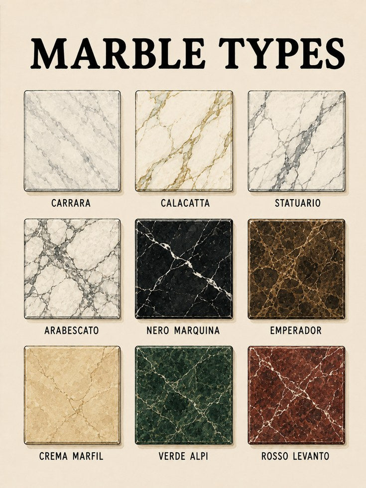 Marble Types Chart Poster: Educational Reference Wall Art - artwork on paper