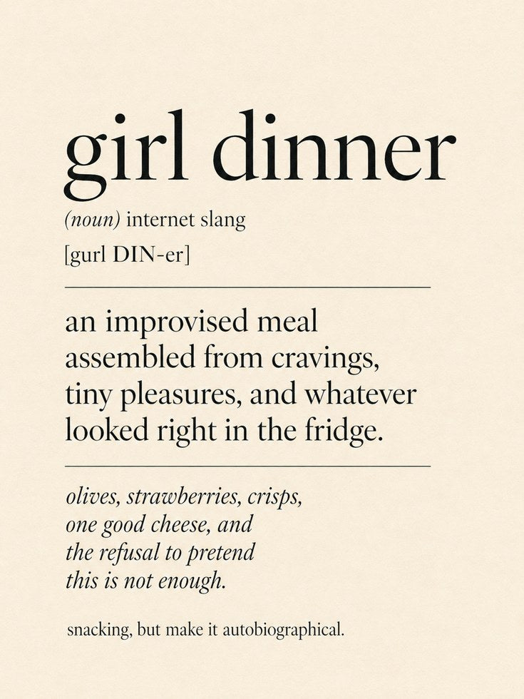 Girl Dinner Definition Print: Minimalist Beige Typography Poster - artwork on paper
