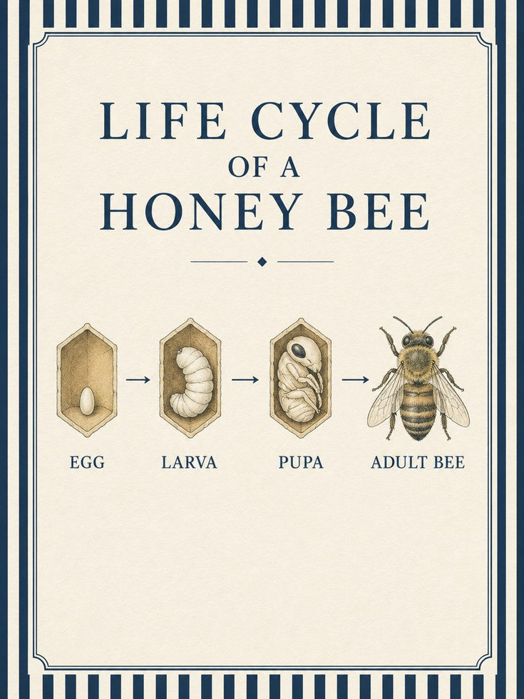 Honey Bee Life Cycle Print: Vintage Educational Diagram Art - artwork on paper