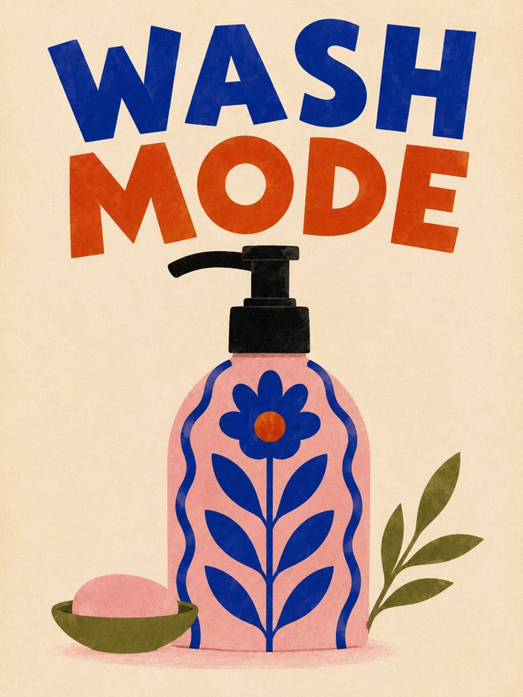 Wash Mode Print – Retro Bathroom Decor - artwork on paper