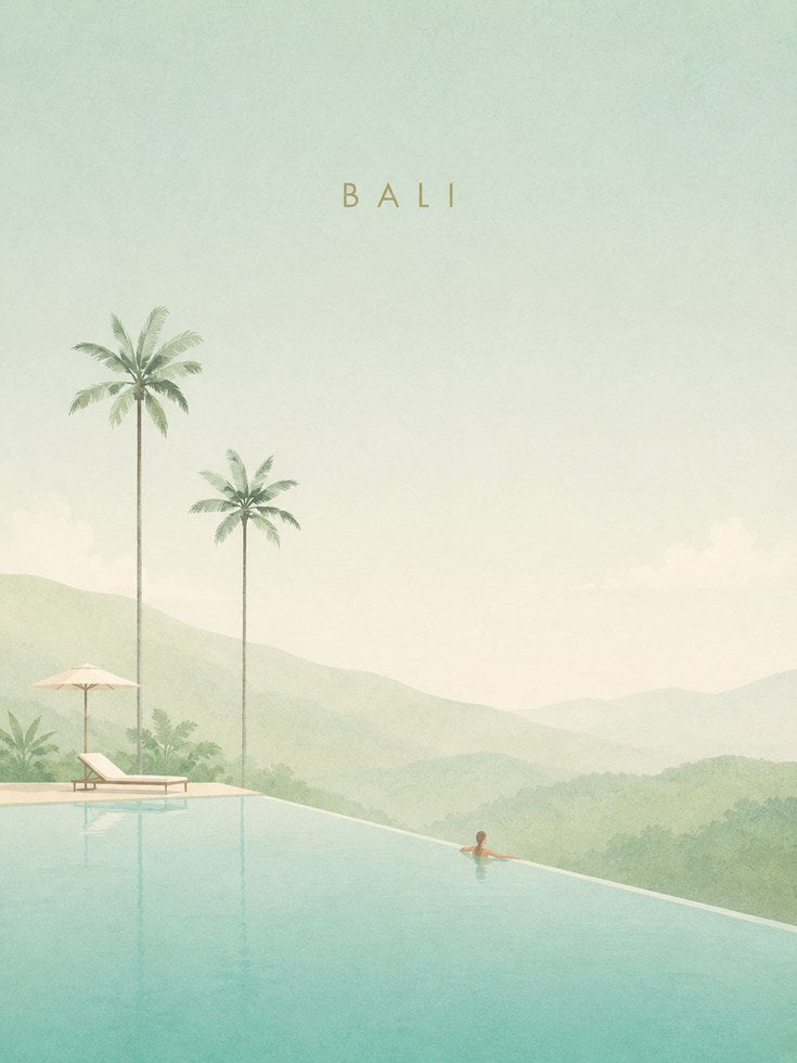 Bali Travel Poster – Tropical Pool Print - artwork on paper