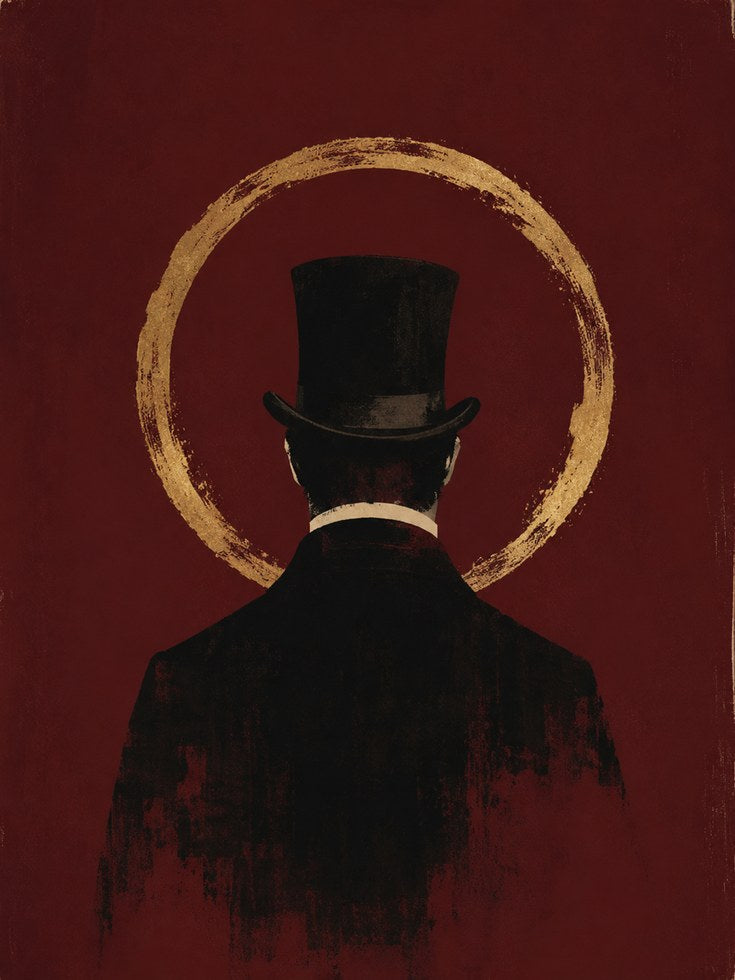 Victorian Gentleman With Top Hat Art Print: Gold Circle Red - artwork on paper