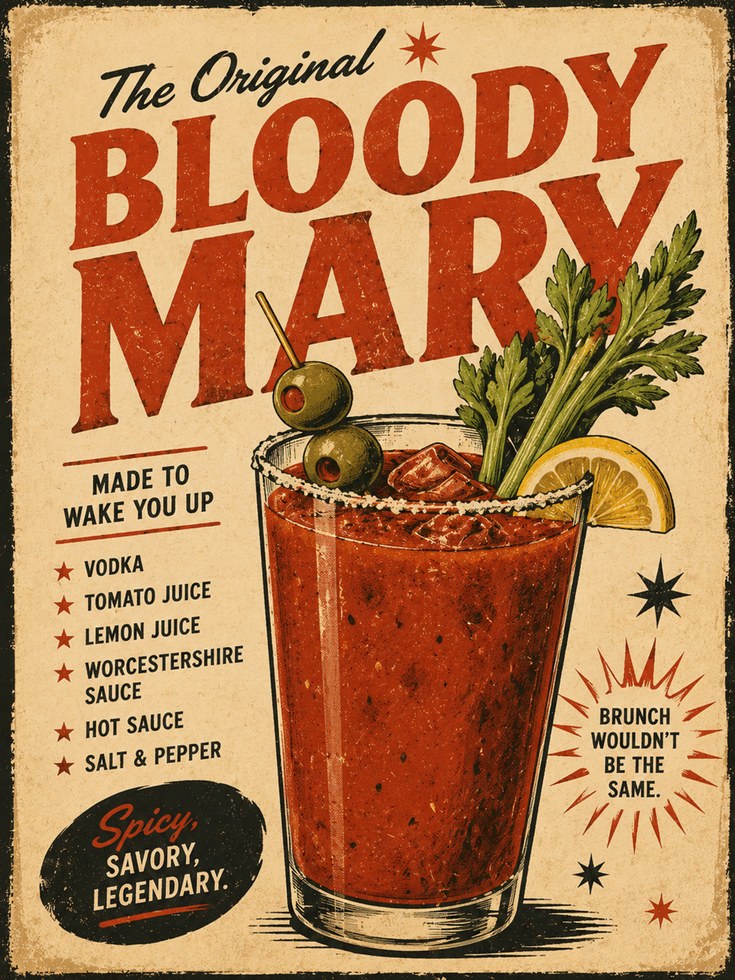 Bloody Mary Poster – Vintage Cocktail Print - artwork on paper