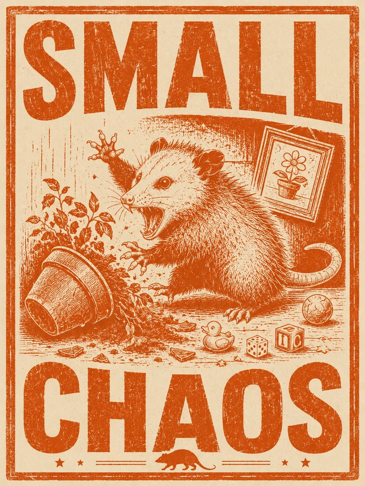 Opossum Vintage Print: Small Chaos Retro Wall Art - artwork on paper