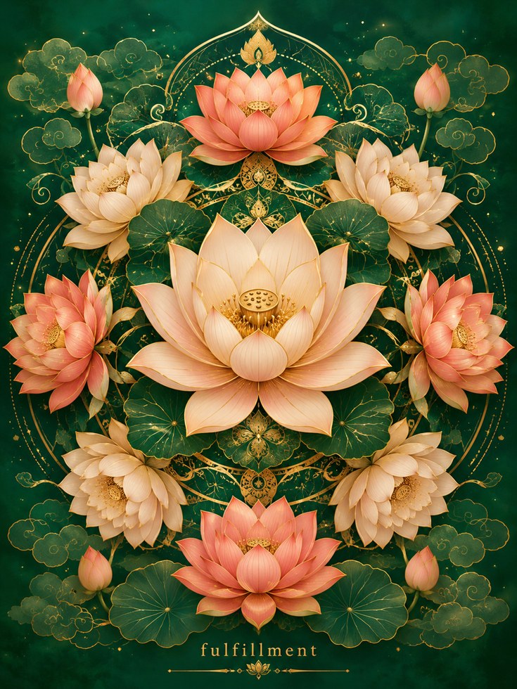 Lotus Flower Wall Art – Botanical Mandala Print - artwork on paper