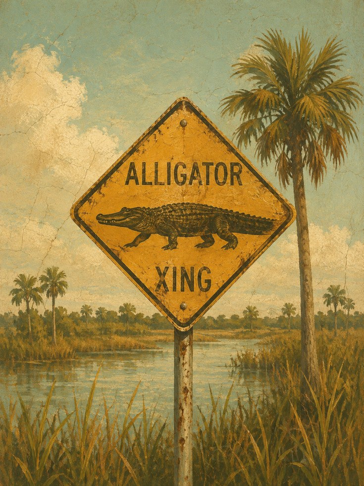 Alligator Crossing Sign - artwork on paper
