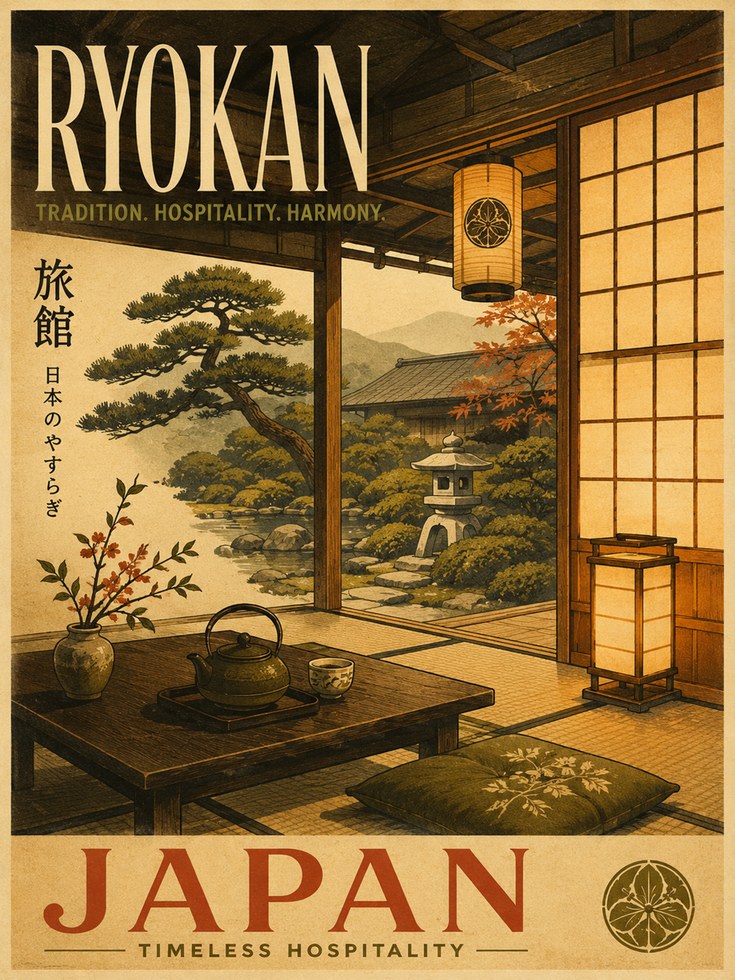 Japan Travel Poster – Ryokan Wall Art - artwork on paper