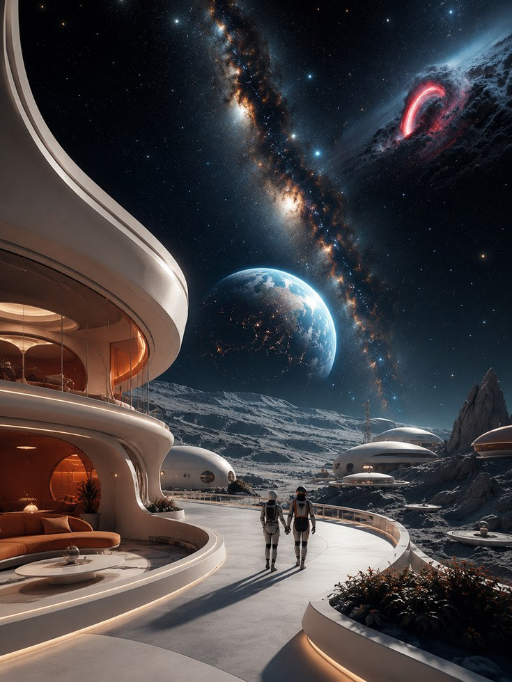 Futuristic Lunar Colony Art Print: Sci-Fi Space Architecture - artwork on paper