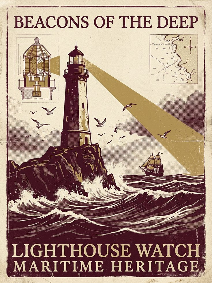 Beacons of the Deep Lighthouse Poster: Vintage Maritime Art Print - artwork on paper