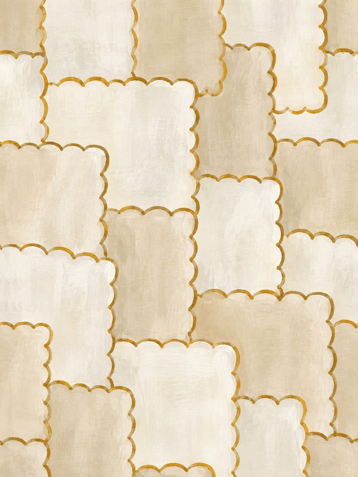 Scalloped Gold Geometric Pattern: Mid Century Modern Wall Art - artwork on paper