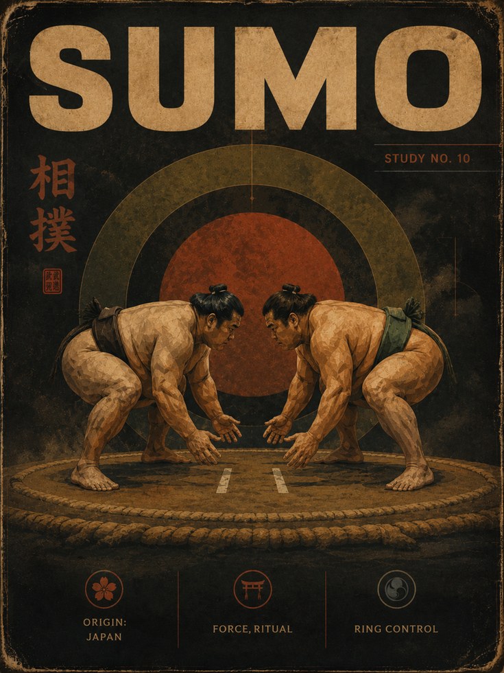 Sumo Wrestling Wall Art: Japanese Vintage Poster - artwork on paper