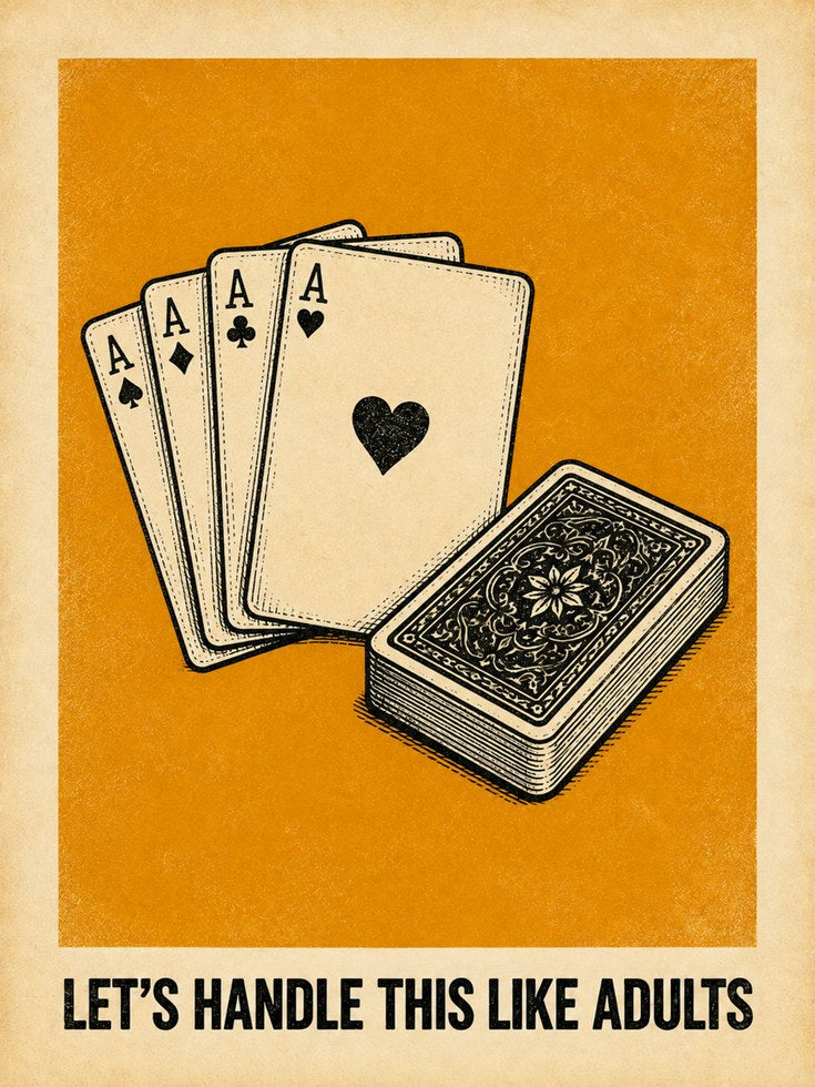 Vintage Poker Aces Playing Cards: Retro Orange Wall Art - artwork on paper