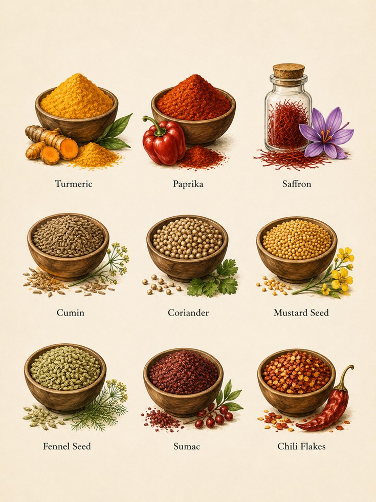 Spice Chart Kitchen Print – Herb Cooking Poster - artwork on paper
