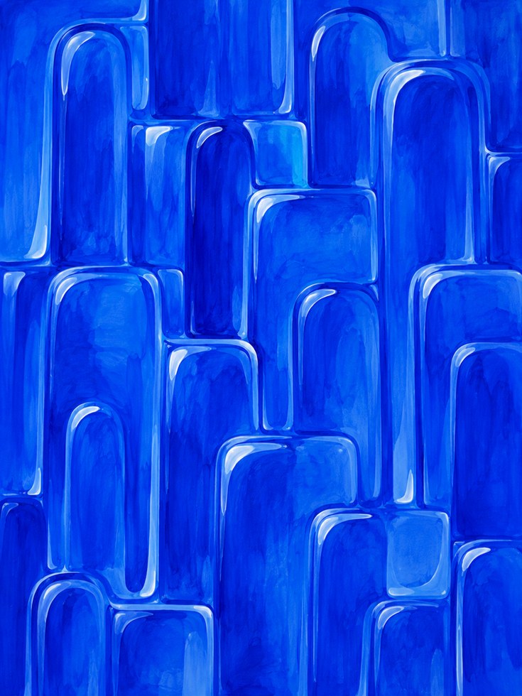 Blue Abstract Cityscape Wall Art: Geometric Urban Skyline - artwork on paper