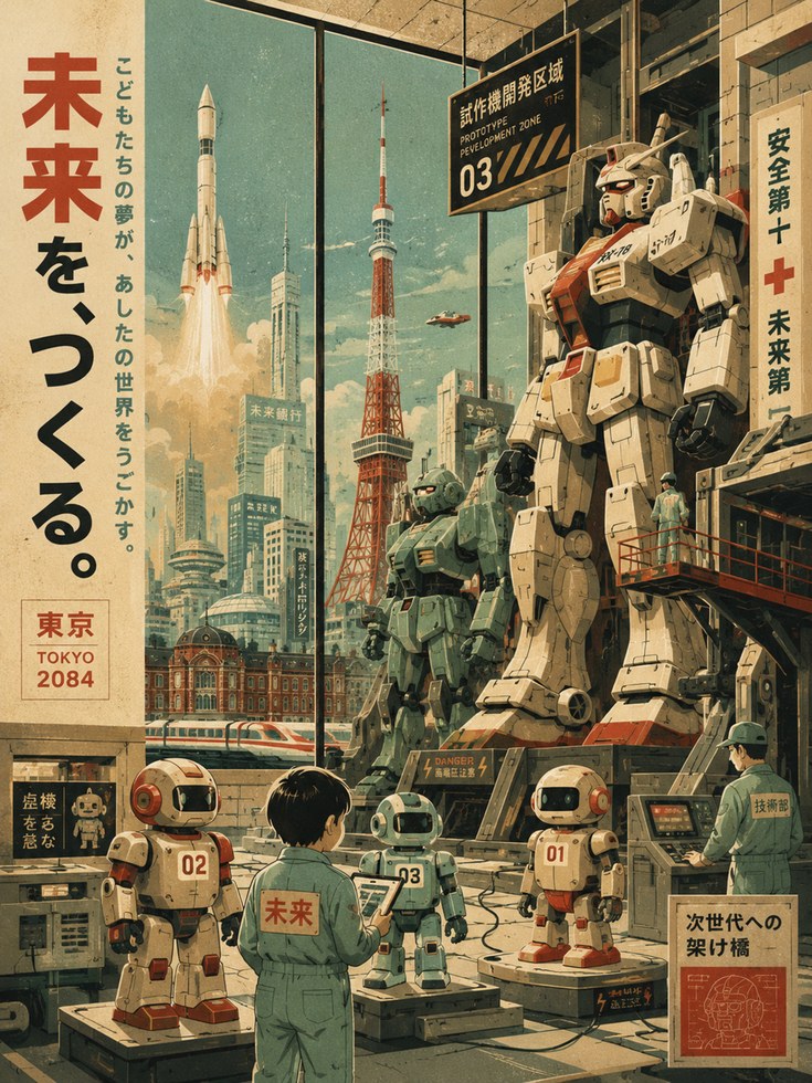 Retro Futuristic Poster – Tokyo Skyline Print - artwork on paper