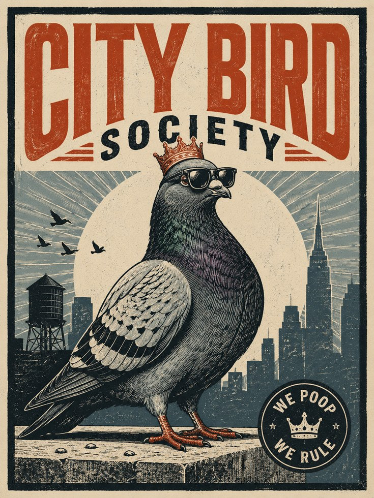 City Bird Society Poster: Vintage Pigeon Art - artwork on paper