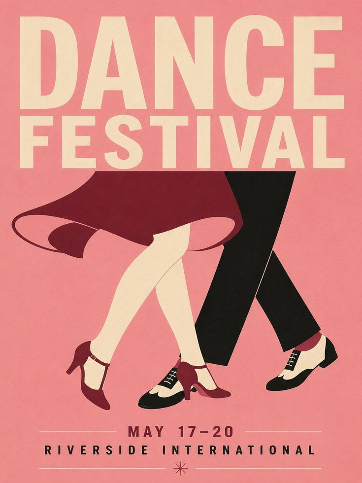 Dance Festival Poster: Retro Mid-Century Pink Art Print - artwork on paper