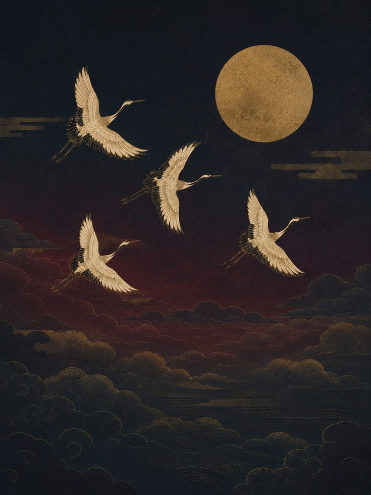 Asian Inspired Crane Wall Art - artwork on paper