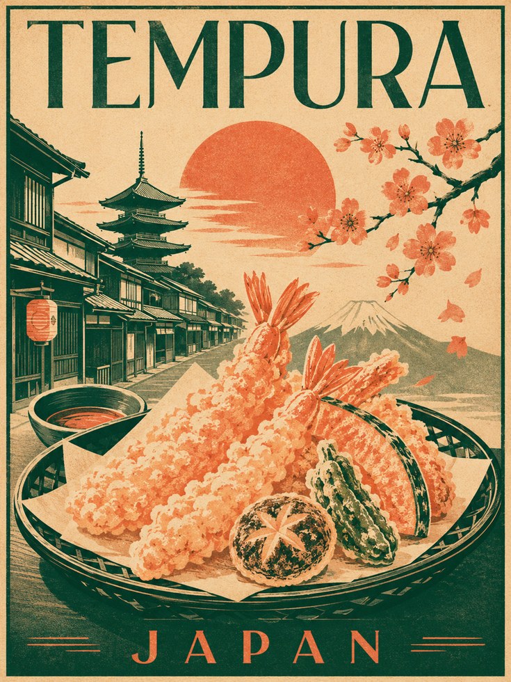 Tempura Poster Print: Vintage Japanese Food Art (Kitchen Decor) - artwork on paper