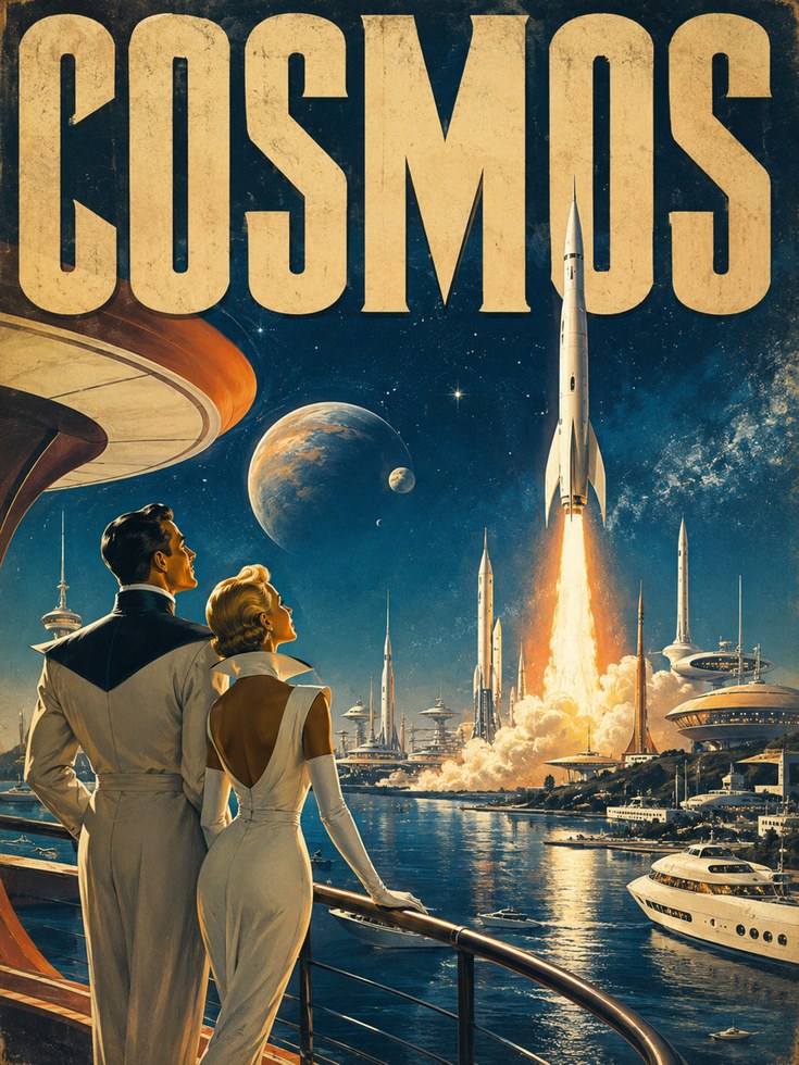 Retro Space Poster – Vintage Sci-Fi Wall Art - artwork on paper