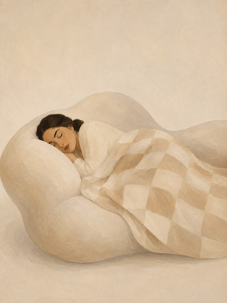 Sleeping Woman in Neutral Tones Art Print: Soft Minimalist Style - artwork on paper