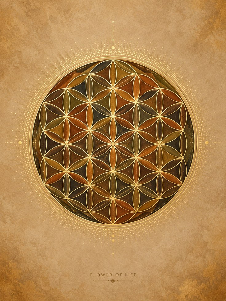 Flower of Life Sacred Geometry Art Print: Golden Earth Tones - artwork on paper