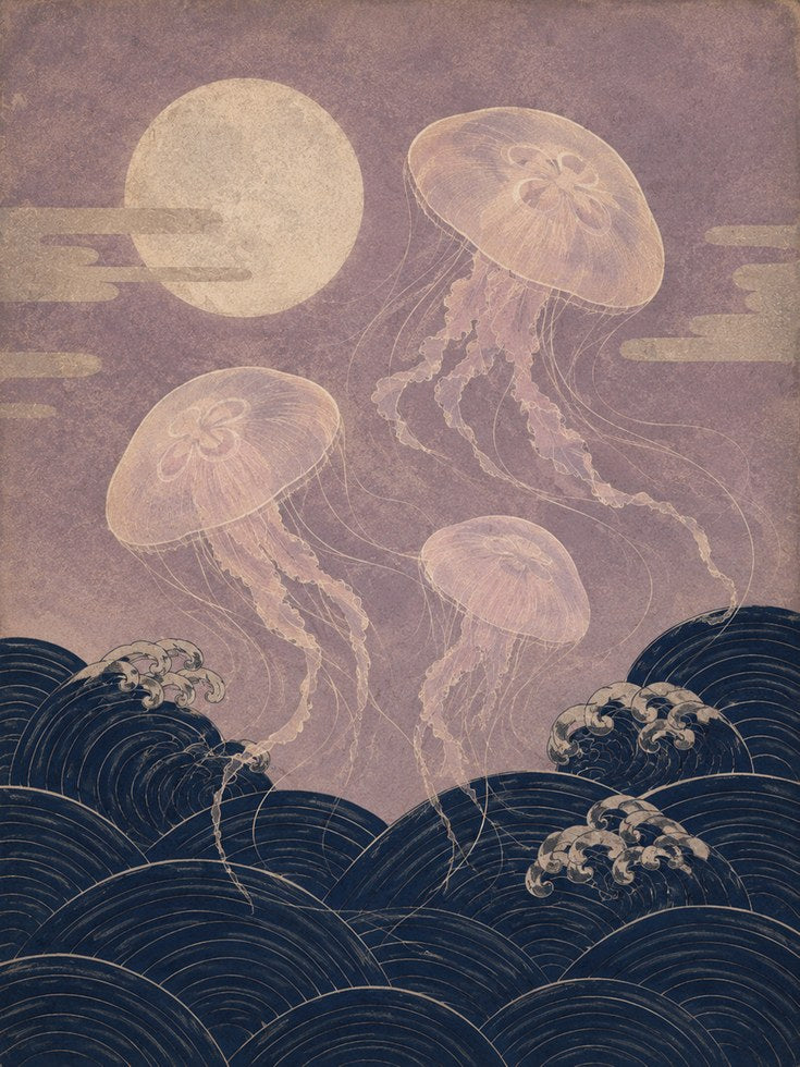 Vintage Japanese Jellyfish Print - artwork on paper