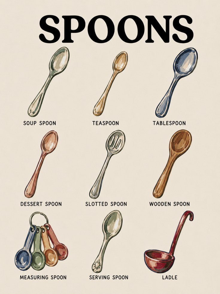 Kitchen Utensil Poster – Spoons Chart Print - artwork on paper