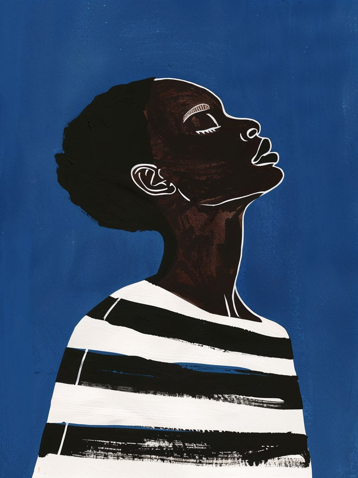 Black Woman Portrait Print – Blue Abstract - artwork on paper